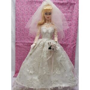 Reproduction Wedding Day Barbie Doll 1997 Blonde w/ Dress Jewelry Flowers Gloves